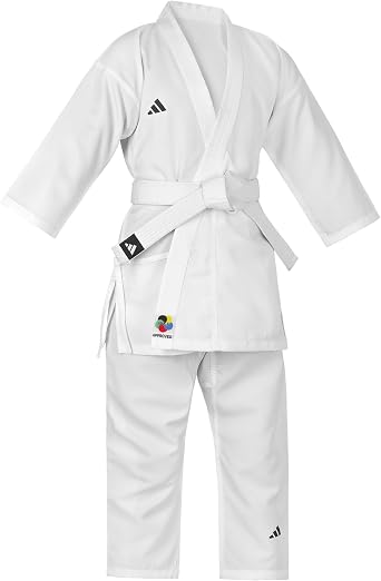 adidas WKF Karate Gi - Karate Suit, Student Training & Sparring Uniform with Elasticated Waistband, Made of 100% Lightweight Polyester, Mesh Inserts, Breathable,  with a Belt, 100cm – 190cm