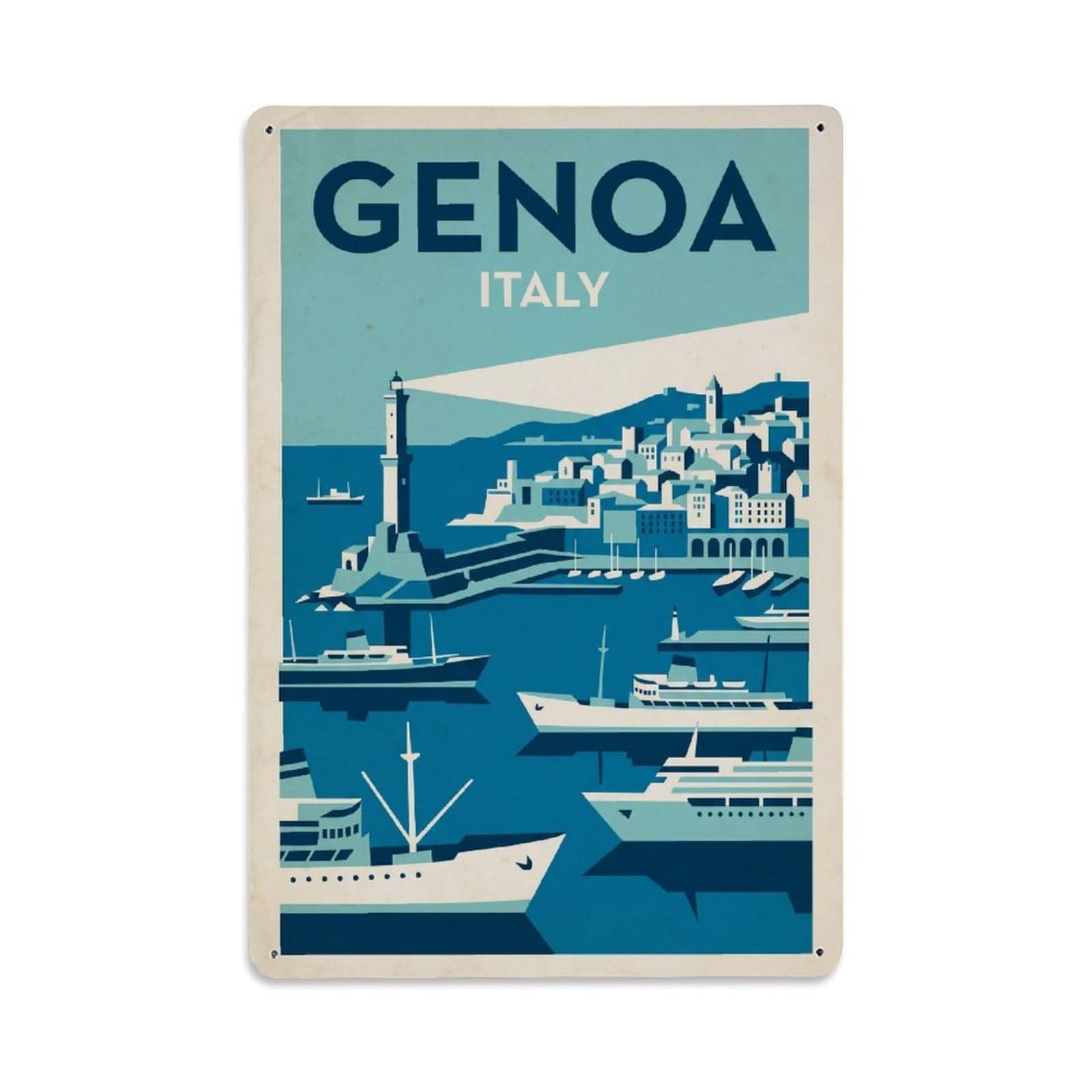 Retro Travel Italy Genoa Metal Tin Sign Plaque Wall Decor for Cafe, Club Bar, Office, Garden Metal Poster 8x12Inch