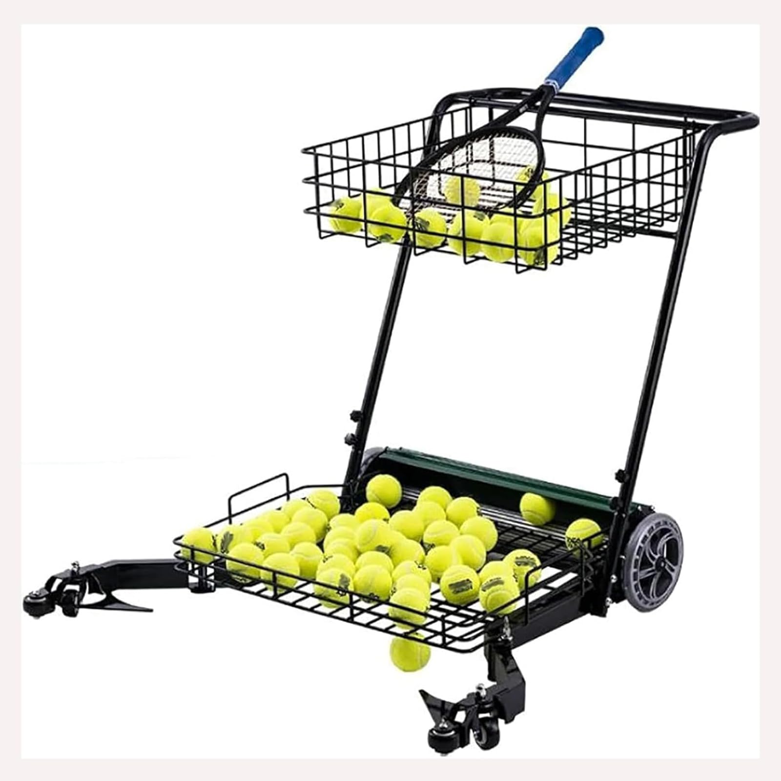 Carrello per raccogliere palline da tennis e tramogge, facile da collezionare, può contenere fino a 290 palline, con ruota girevole a 360° per una manutenzione efficiente del campo