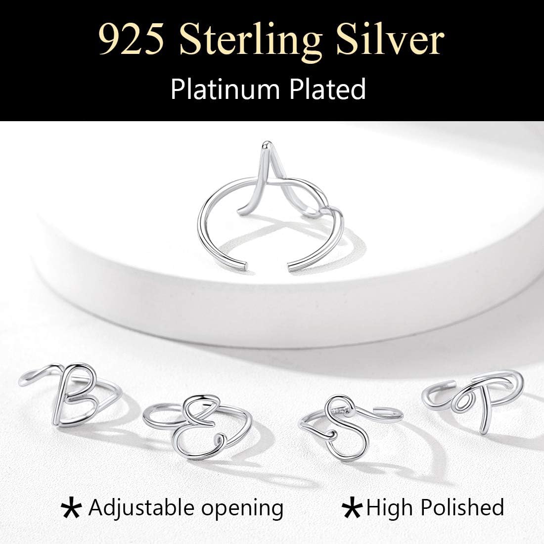 Miniatura 6 de SILVERCUTE S925 Initial Rings, Adjustable Size 6-12 Statement Alphabet Letter A-Z Jewelry Personalized Twisted Initials Rings Sterling Silver