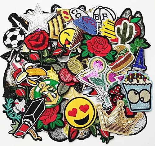 Libiline 50pcs Random Assorted Styles Embroidered Patch Sew On/Iron On Patch Applique Clothes Dress Plant Hat Jeans Sewing Flowers Applique DIY Accessory (Assorted-Style 5)