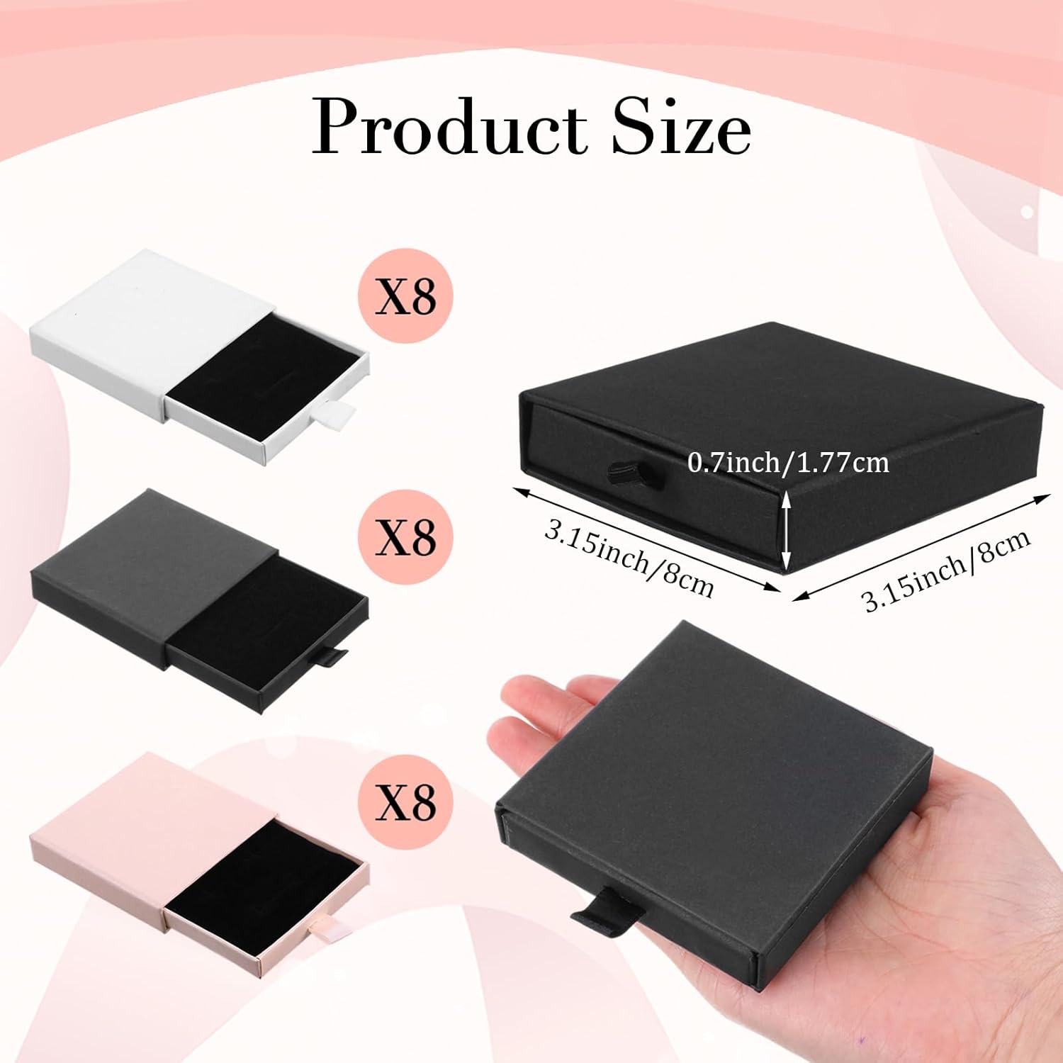 24 Pack Jewelry Gift Boxes Cardboard Jewelry Boxes 3.1 x 3.1 x 0.7 Inch Pull out Design Bulk Small Black Gift Box with Lids for Necklace Ring Bracelets Earring Display Box