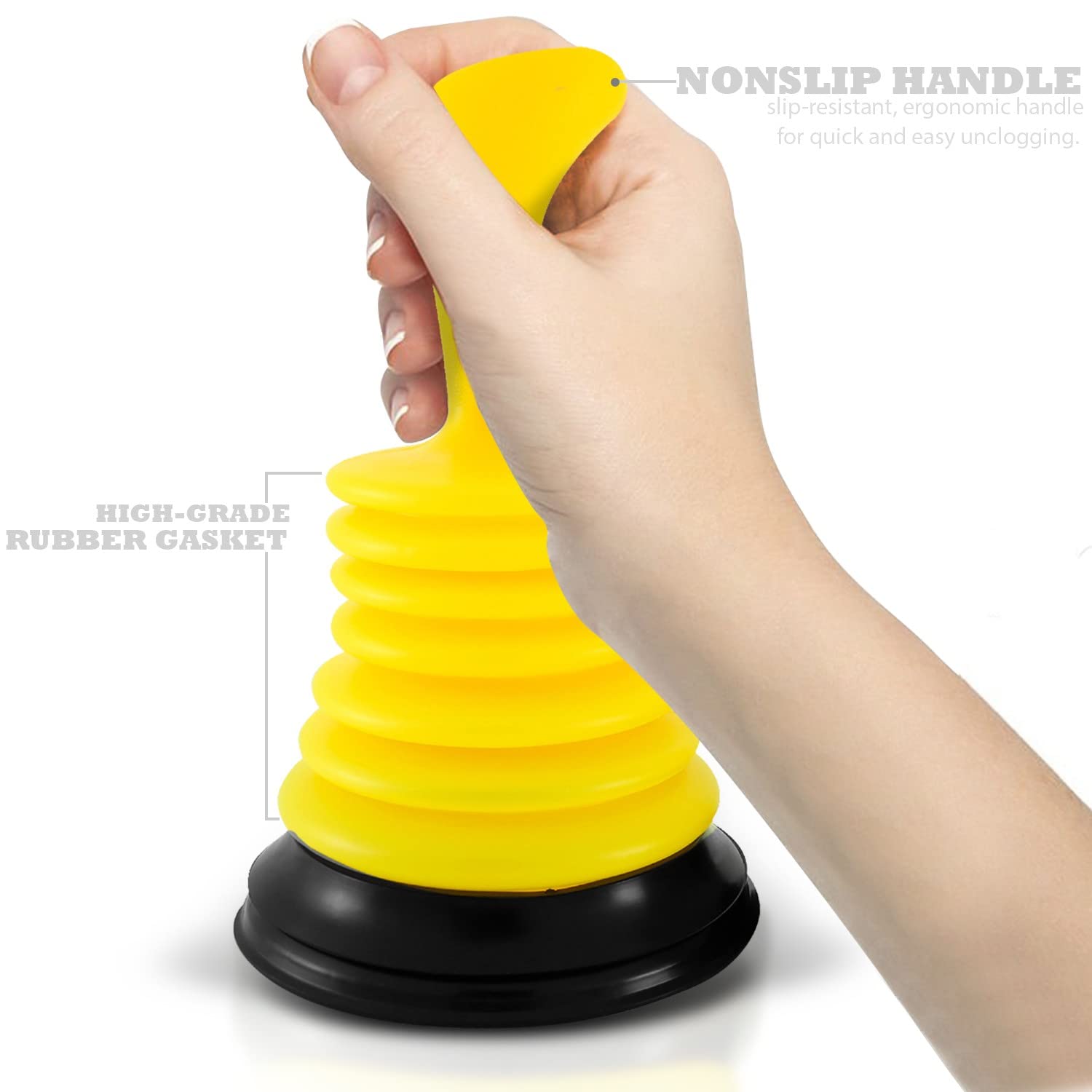 Meadow Lane Mini émbolo de Fregadero de 7 Pulgadas, desatascador de Drenaje de Alta succión para Cocina, bañera y Ducha, Mango ergonómico, Junta de 4.5 Pulgadas, Amarillo, Paquete de 1