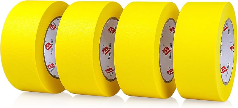 BOMEI PACK 4 Pack Yellow Painters Tape 2 inch Wide, Medium Adhesive Yellow Masking Tape 2 inch x 55 Yards (220 Total Yards) for Painting, Labeling, DIY Crafting, Decoration and School Projects