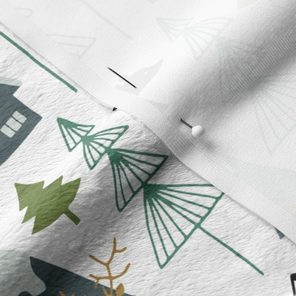 Spoonflower Fabric - Winter Adventure Woodland Forest Mountain Holiday Christmas Printed on Minky Fabric by The Yard - Sewing Baby Blankets Quilt Backing Plush