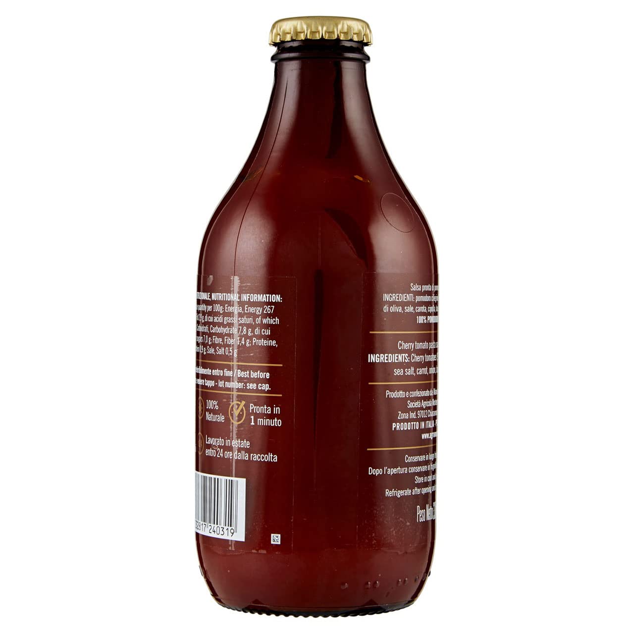 Agromonte Salsa Pronta di Pomodorino Ciliegino Sauce tomate cerise prête à l'emploi Sauce tomate Sauce tomate Purée de tomates Bouteille en verre de 330 g