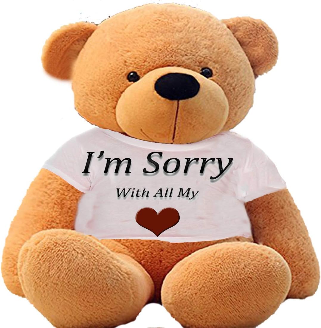 Hug'n'Feel® Soft Toys Big Teddy Bear Wearing I am Sorry with All T-Shirt 4 feet Brown_T Shirt_I am Sorry with All Plush & Stuffed Toys