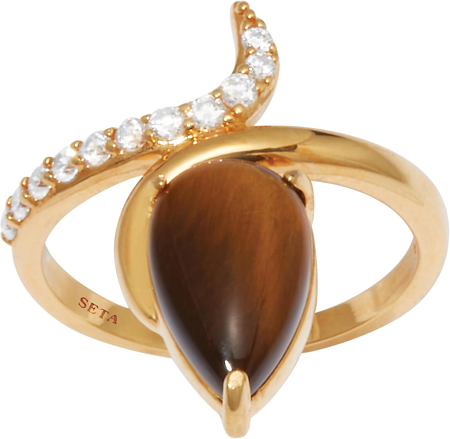 Palm Beach Jewelry Teardrop Tiger's Eye and Cubic Zirconia 14k Gold-plated Ring