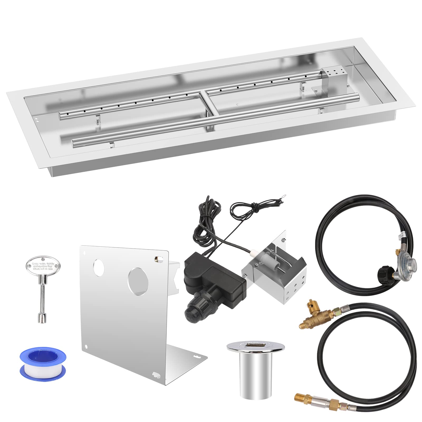 QuliMetal 24" x 8" Dropin Fire Pit Pan with Spark Ignition Kit