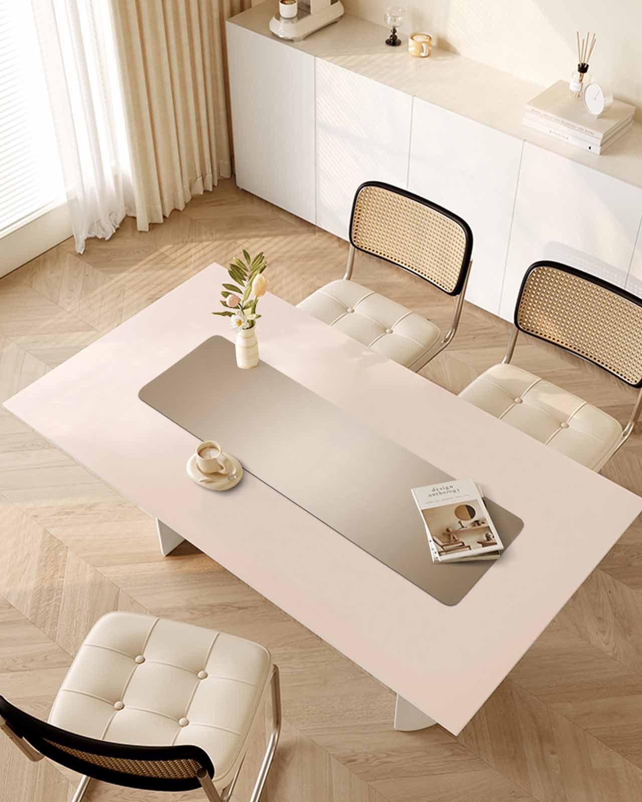 Debedcor Heat Proof Table Pads Waterproof Decorative, Khaki Brown Ombre Non-Slip Table Countertop Protector, Farmhouse Brown Color Gradient Insulation Mat for Kitchen Room, 40 x 12 Inches