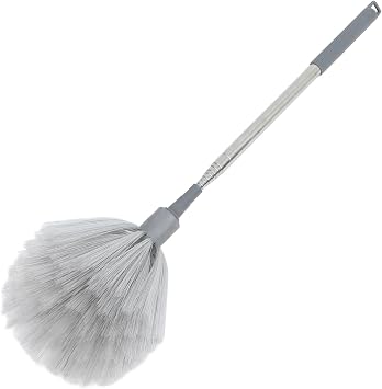Telescopic Ceiling Duster with Extension Pole for Cobwebs and Dust, High Reach Hard Bristle Cleaning Brush for Home Roof and Ceiling Fans, Gray Handheld Dusting Tool Style