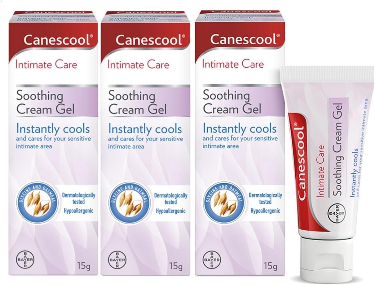 Canescool Intimate Soothing Gel - Instantly Cools and Cares for Sensitive Intimate Area, Soothing Sensation with Oatmeal, Moisturising properties with Glycine, Hypoallergenic - 45g (3 tubes of 15g)