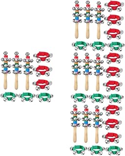 ERINGOGO 12 Sets hand bell xmas handle sleigh bells holiday wrist rattles Wrist Band Jingle Bells ankle bell bands Christmas Band Wrist Bells party lightweight christmas stick child wood