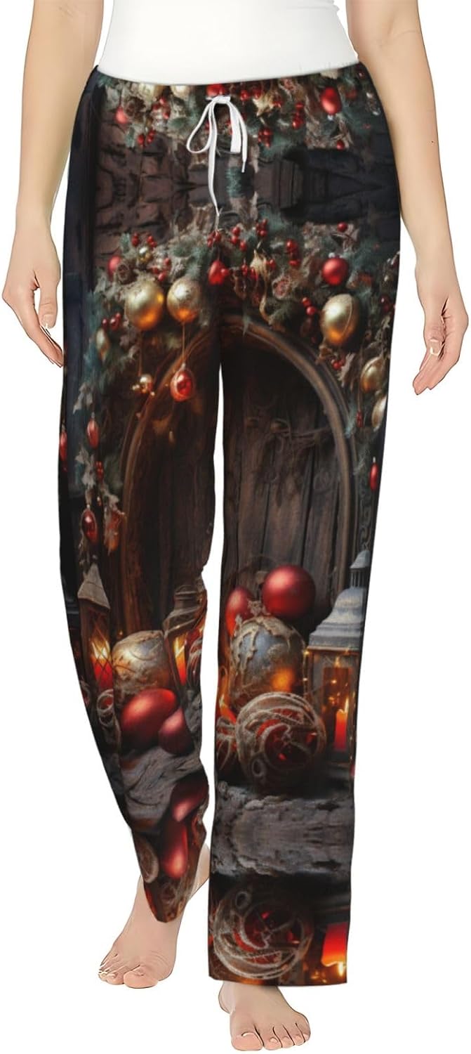 Christmas Decoration. Print Cozy Flannel Pajama Pants For Women,Warm Christmas Pj Pants,Cute Fleece Pajamas