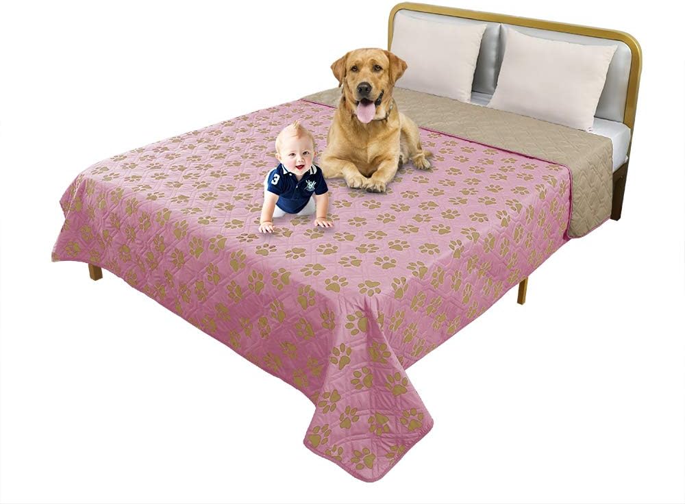 TTLUCKY Waterproof Dog Blanket with Paw Pattern Design Reusable Pet Blanket for Bed, Reversible Dog Bed Cover Washable for Kids Pet