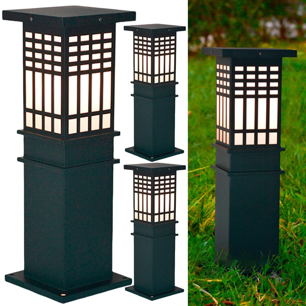 HELCEKOU Modern Pathway Light Square E26 Landscape Path Outdoor Waterproof Bollard Lantern Walkway Lights with Galvanized Sheet for Garden Lawn Courtyard Porch Patio