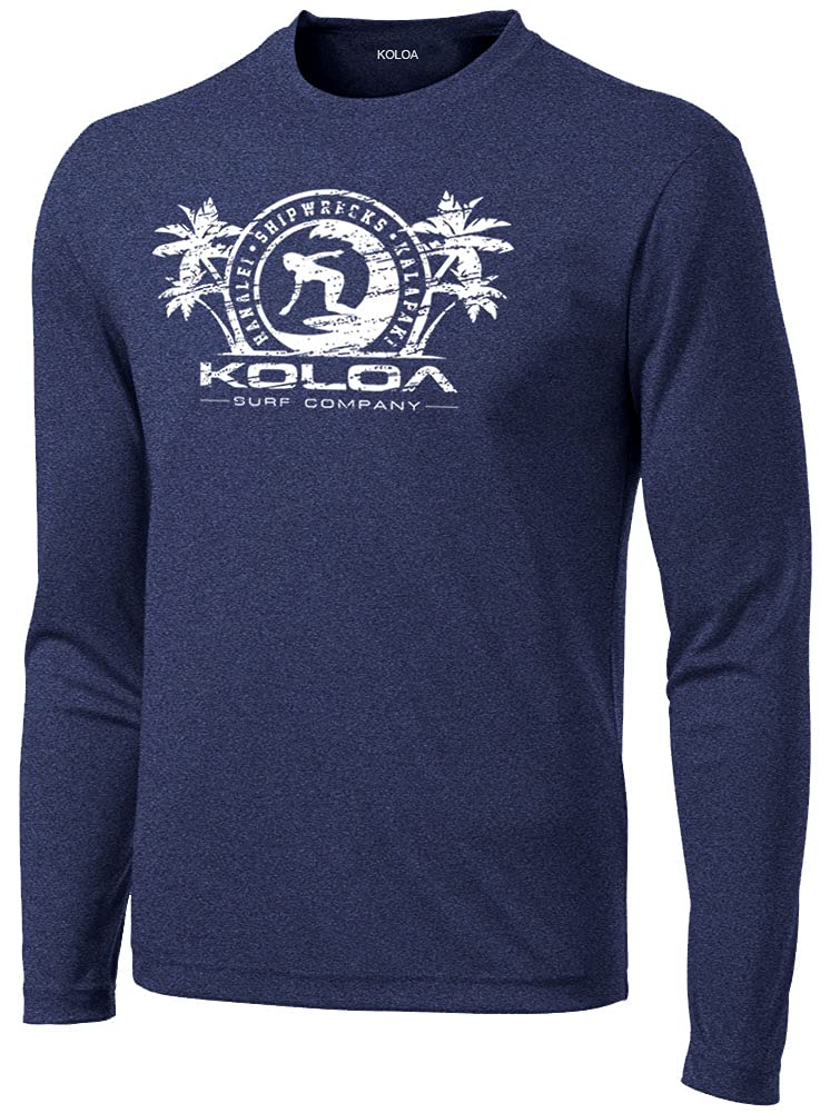 Joe's USA Koloa Surf Surfer Girl Logo Moisture Wicking Long Sleeve Shirt-XL-NavyHeth/w