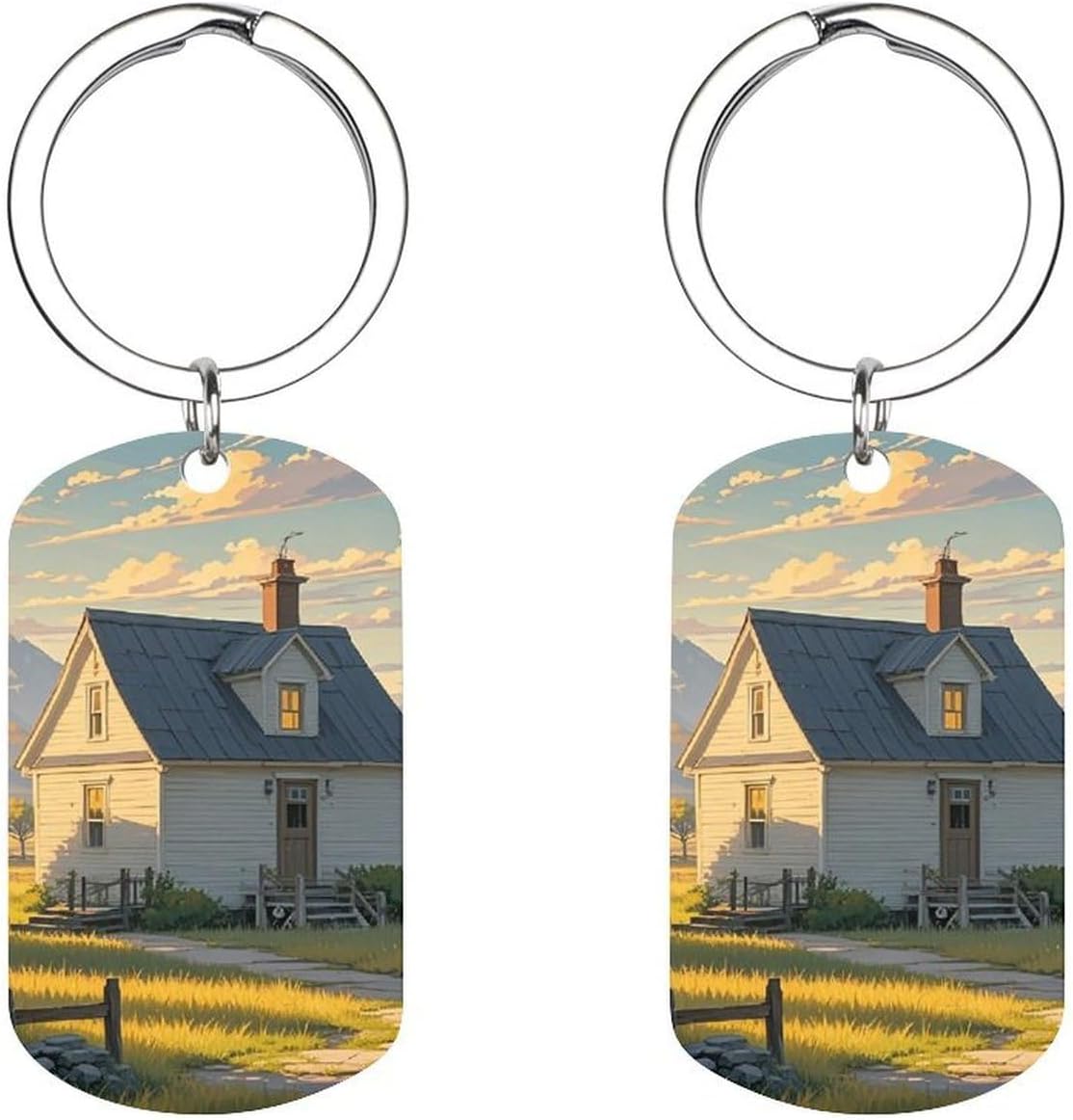 House on The Prairie Metal Keychain, Personalized Double Sided Tag Metal Key Ring, Unique Gift for Family Friends, Durable Custom Key Holder for Car Keys Bags Backpacks, 2" X 1.1"