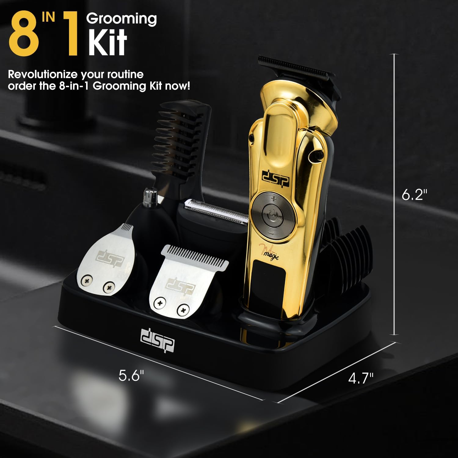 DSP Men's Grooming Kit, Beard Trimmer for Men, Nose Trimmer, Body Trimmer, Foil Shaver, T-Blade, Mustache, Cordless Hair Trimmer, IPX6 Waterproof,2 Speeds Adjustable, Gift for Men (Gold)