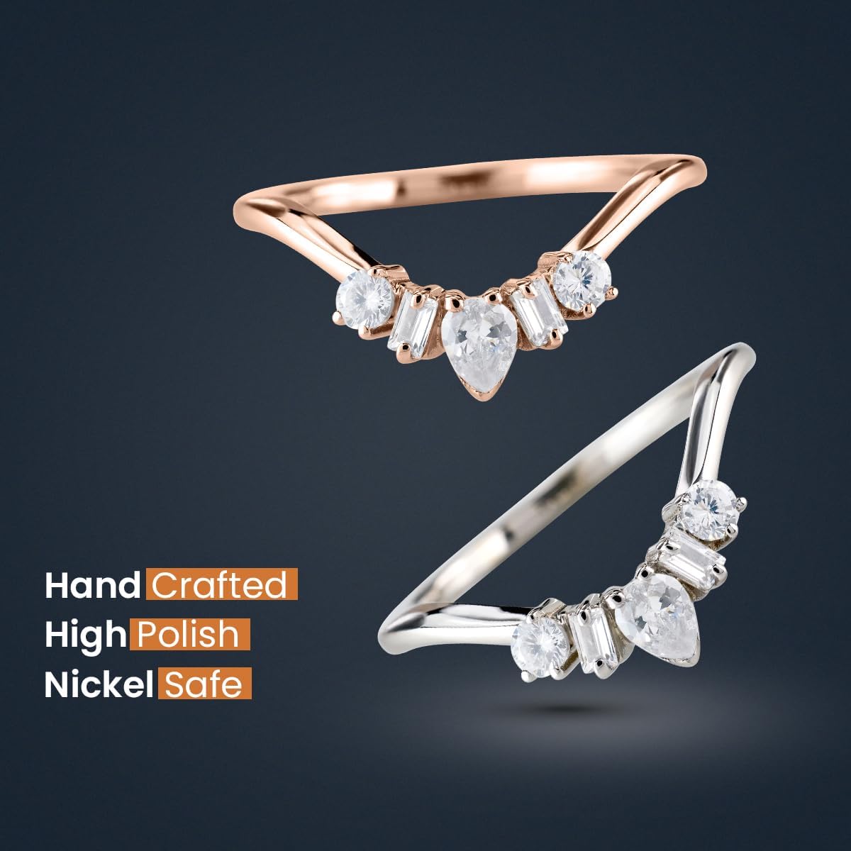 0.30CT AAA Cubic Zirconia Ring Enhancer for Round Oval Pear Kite Cut Engagement Rings Stackable Curved Wedding Band for Women 925 Sterling Silver Rose Gold Plated Size 4-10