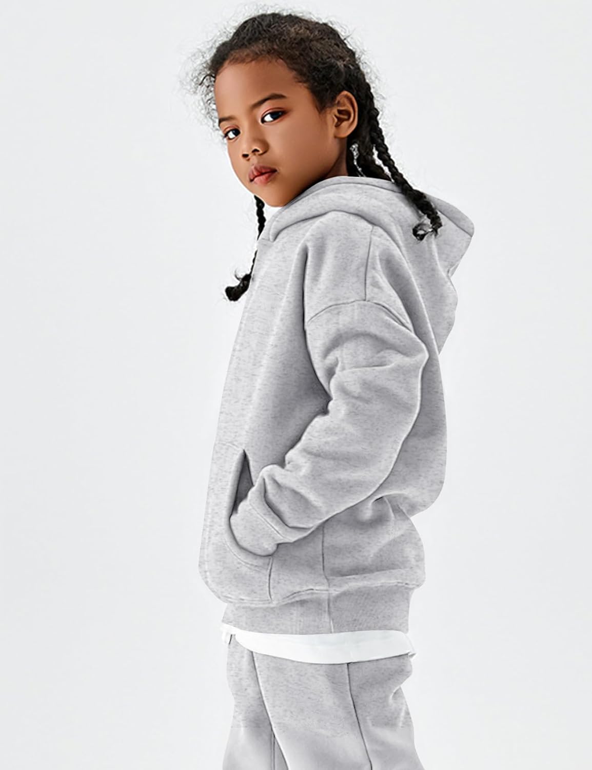 COZYPOIN Unisex Kids Fleece 2 Piece Outfits Girls Boys Hooded Sweatshirt and Jogger Sweatpants Sweatsuit Set for 5-14Y - Image 3