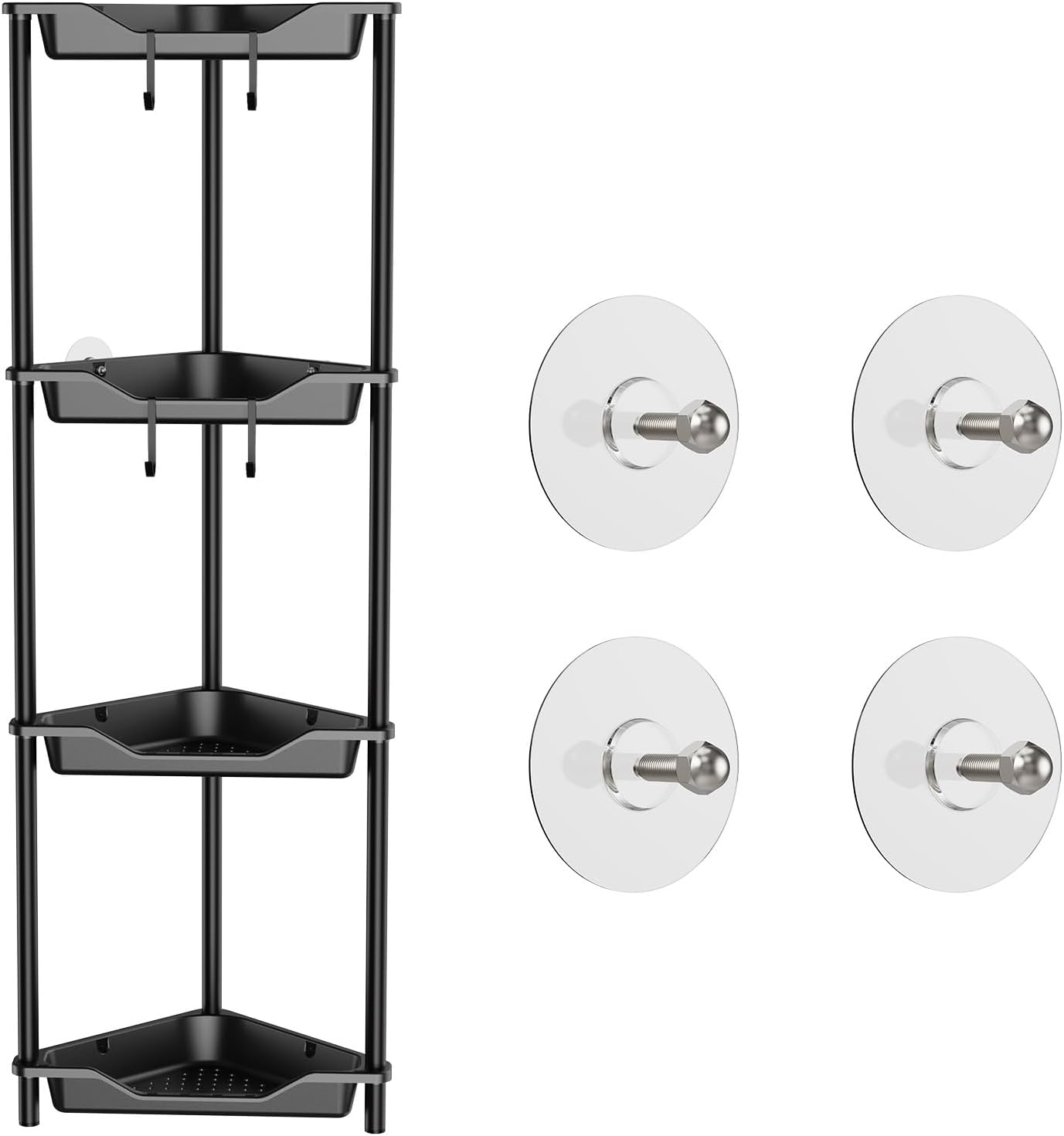 Orimade Rustproof 4 Tier Floor Standing Corner Shower Caddy Bundle with Round Adhesive Replacement Stickers