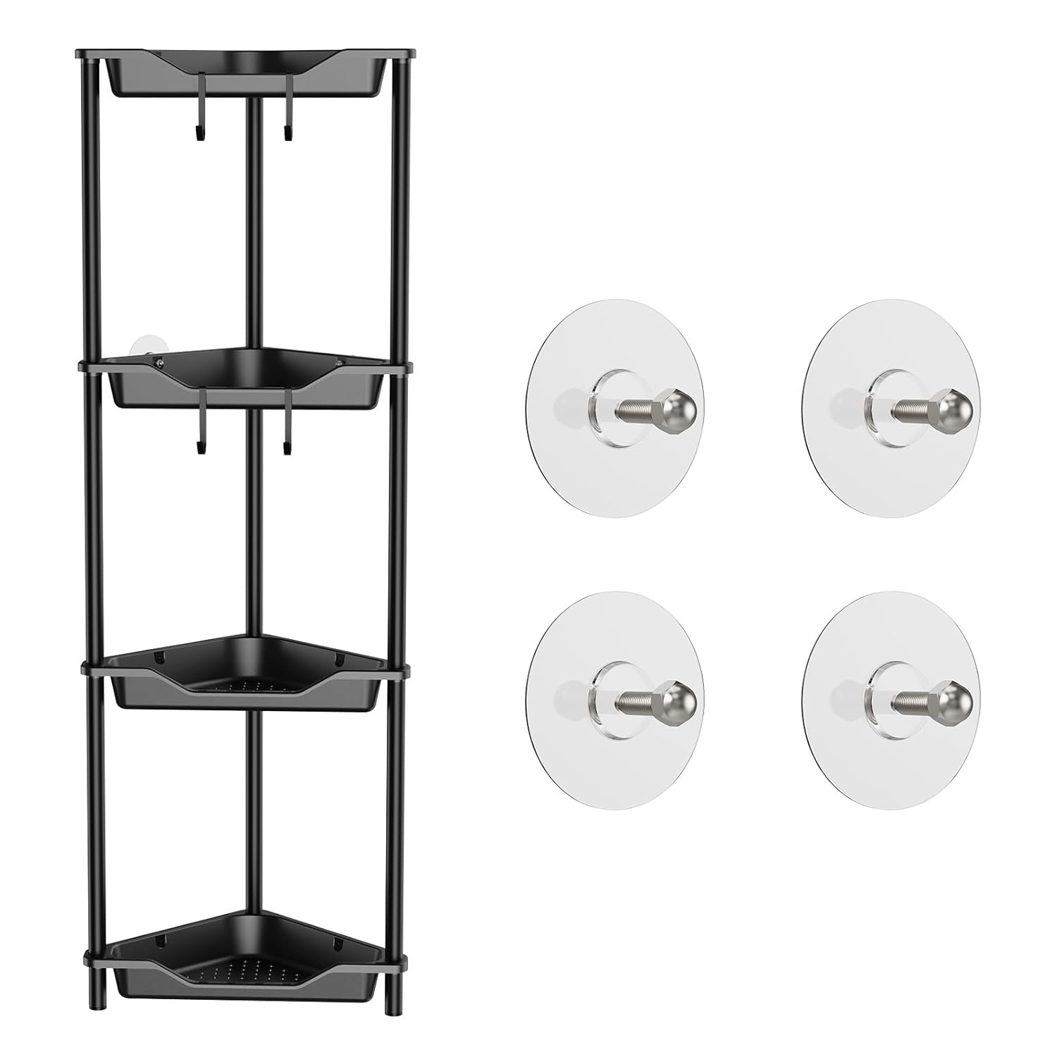 Orimade Rustproof 4 Tier Floor Standing Corner Shower Caddy Bundle with Round Adhesive Replacement Stickers