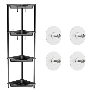 Orimade Rustproof 4 Tier Floor Standing Corner Shower Caddy Bundle with Round Adhesive Replacement Stickers