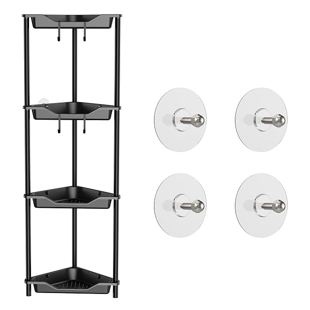 Orimade Rustproof 4 Tier Floor Standing Corner Shower Caddy Bundle with Round Adhesive Replacement Stickers