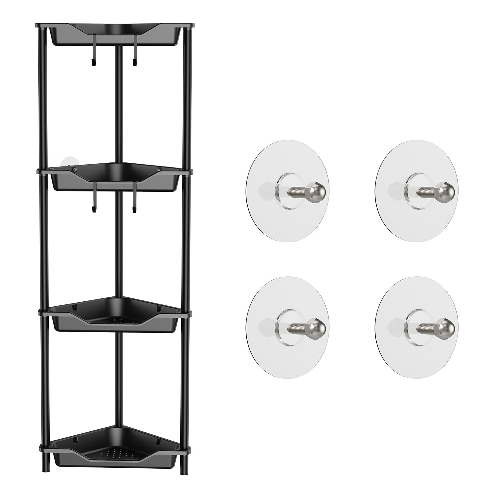 Orimade Rustproof 4 Tier Floor Standing Corner Shower Caddy Bundle with Round Adhesive Replacement Stickers