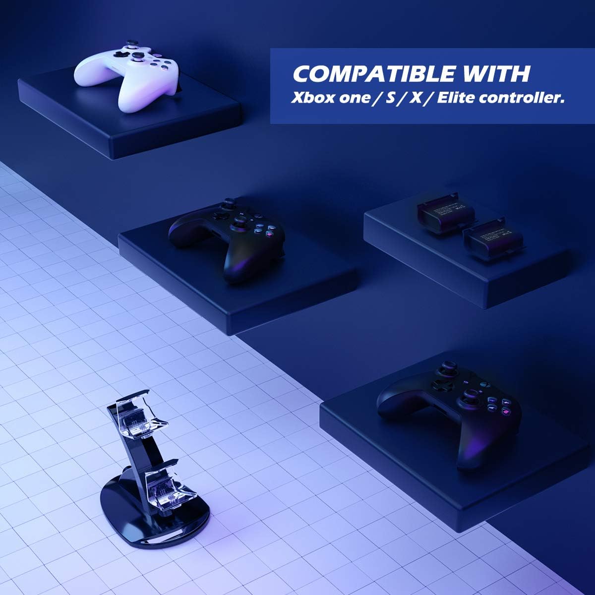 Rechargeable Battery Pack for Xbox One Controller, YCCTEAM Controller Charger Station for Xbox One/One X|S/Elite Controller, Dual Charging Station for Xbox One with 2x1200mAh Xbox Rechargeable Battery