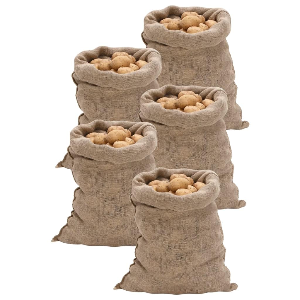 Worki jutowe, 5 sztuk, 60 x 105 cm, ze 100% juty 220 g/m², wytrzymałe do przechowywania, transportu i ochrony roślin, składane, do domu, ogrodu i rustykalnej dekoracji