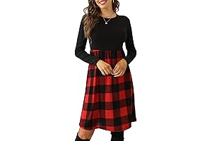 Long Sleeve Casual Plaid Swing Dress