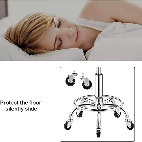 Miniatura 3 de Taburete de acero inoxidable resistente para banco de trabajo, taburete giratorio ajustable con 5 ruedas, estructura de acero inoxidable 304, cojín