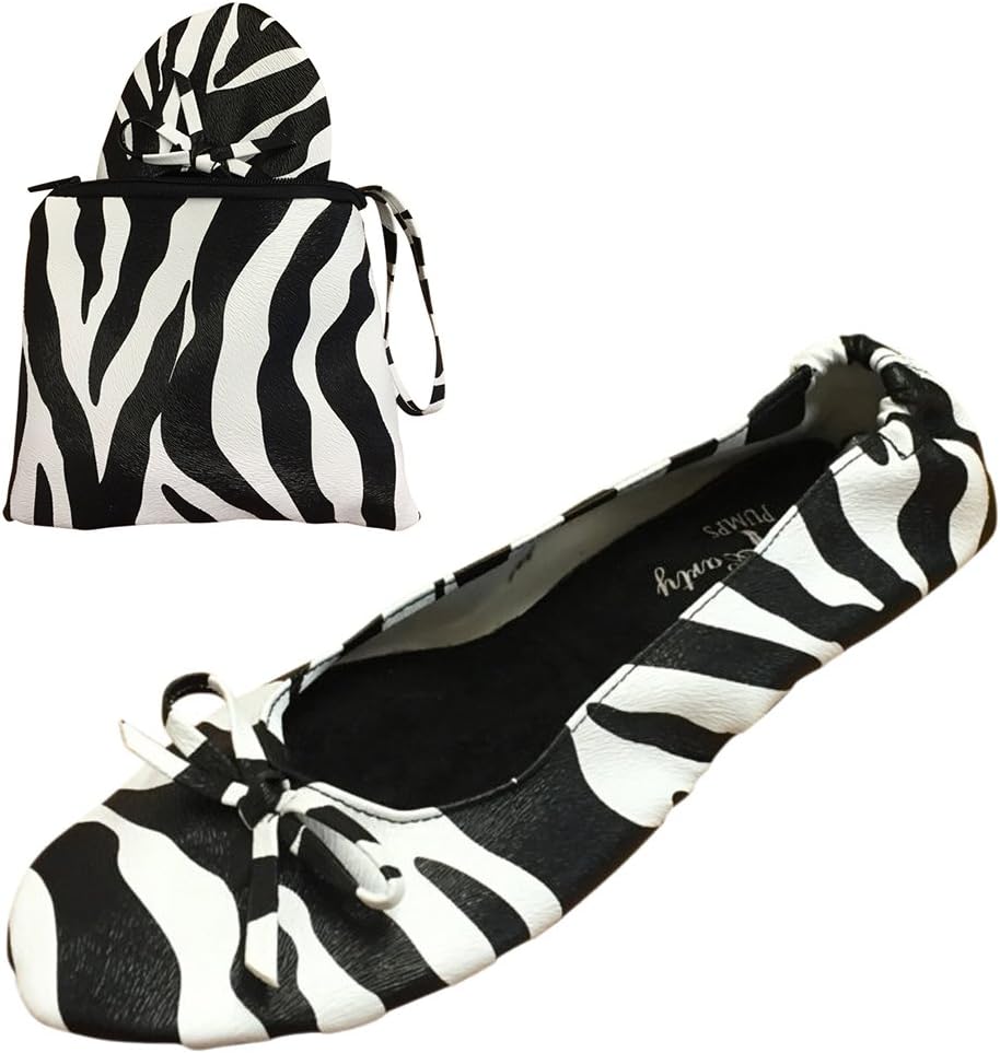 After Party Pumps® Ladies Roll Up Shoes Fold Up Pumps with Carrier Pouch 3 Ranges Original Animal Sequin