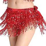MUNAFIE Women's Belly Dance Hip Scarf Performance Outfits Skirt Festival Clothing Red,One Size