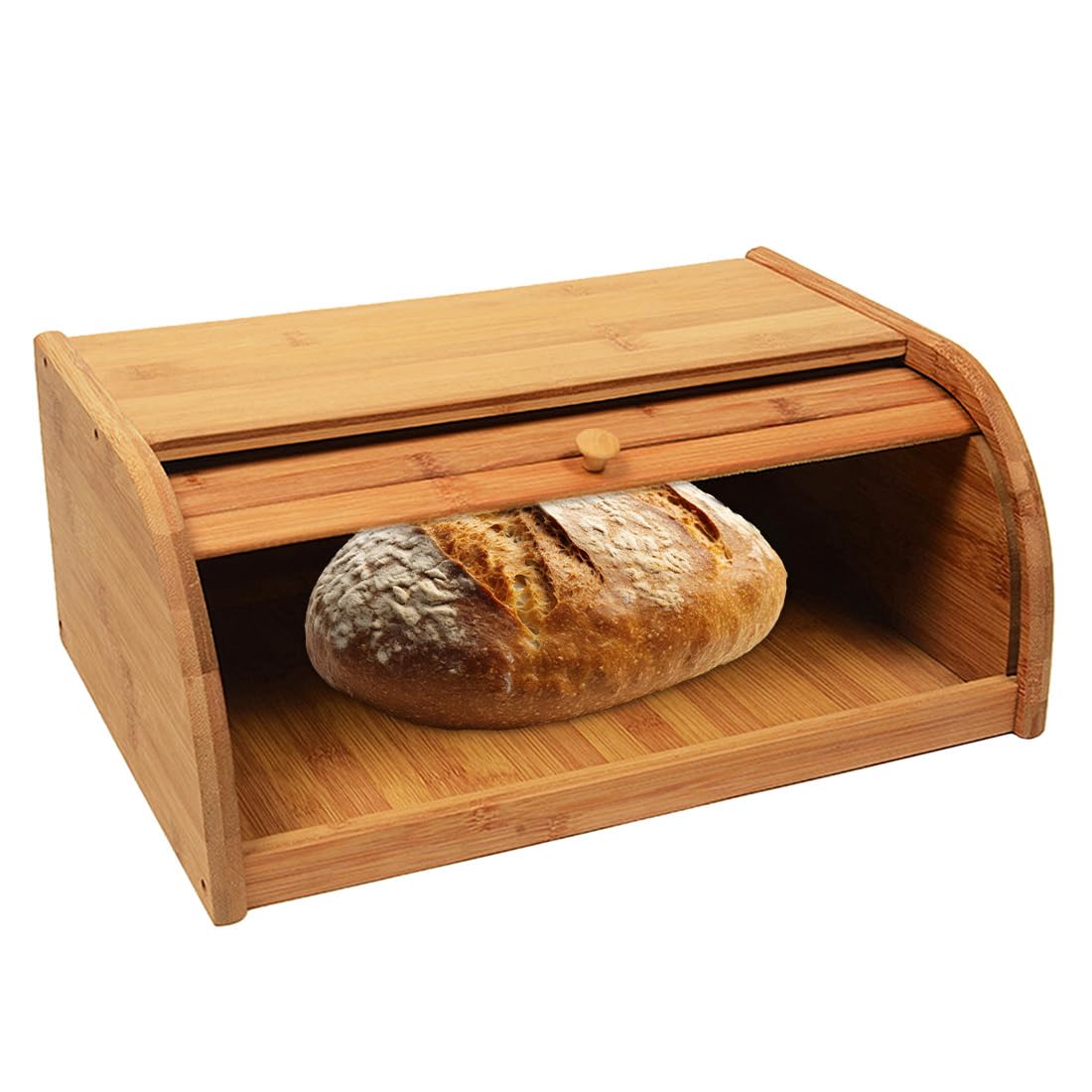 CHZIMADE Bamboo Bread Bin Wooden Kitchen Storage Bin Bread Box Container with Roll Top Lid Breadbin
