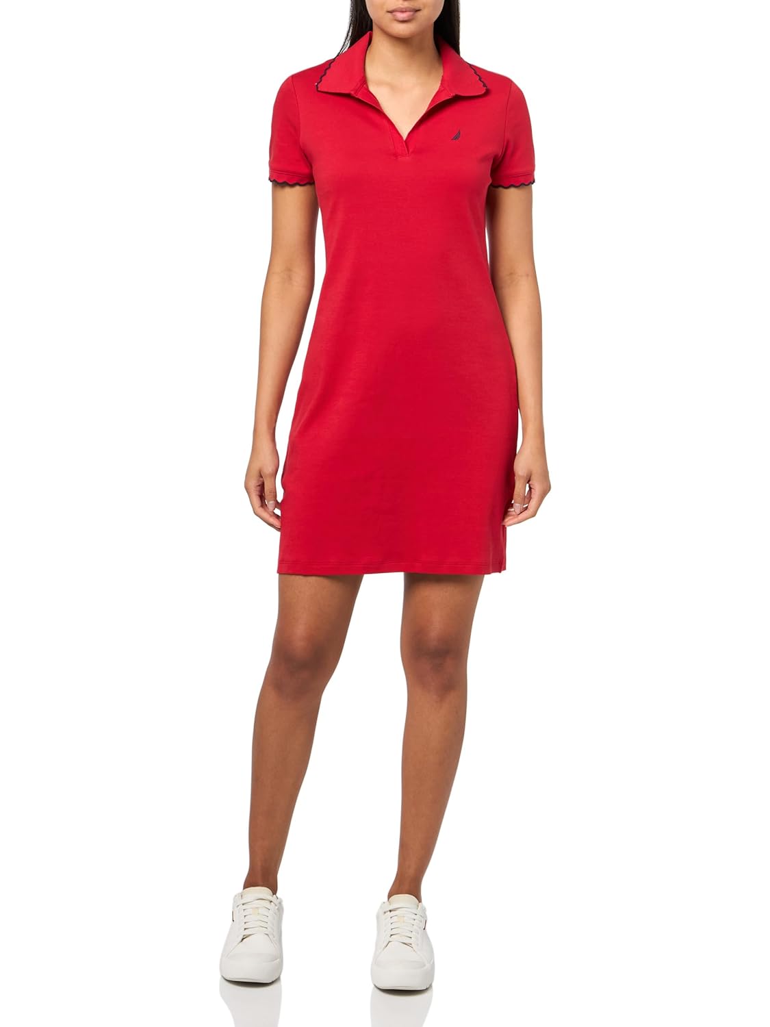 Nautica Women's Short Sleeve Solid Scalloped Trim Polo Dress