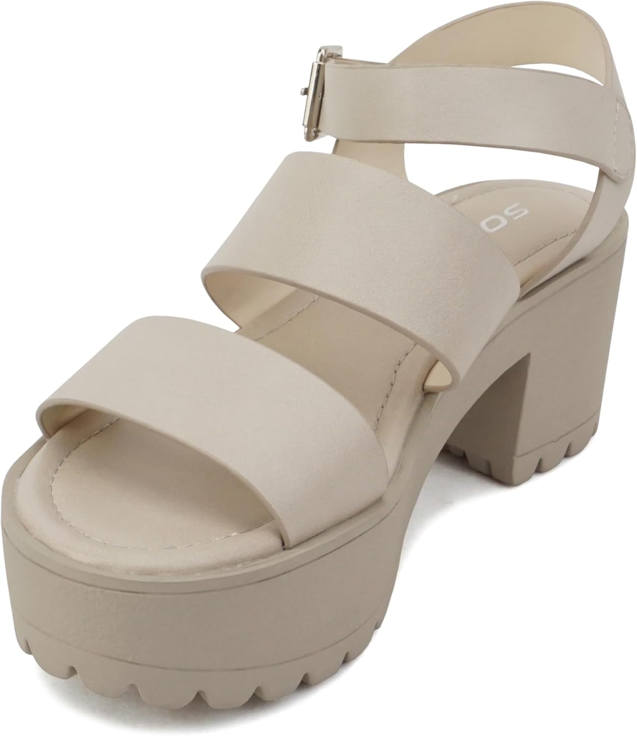 Soda ACCOUNT ~ Women Open Toe Two Bands Lug sole Fashion Block Heel Sandals with Adjustable Ankle Strap - Image 2