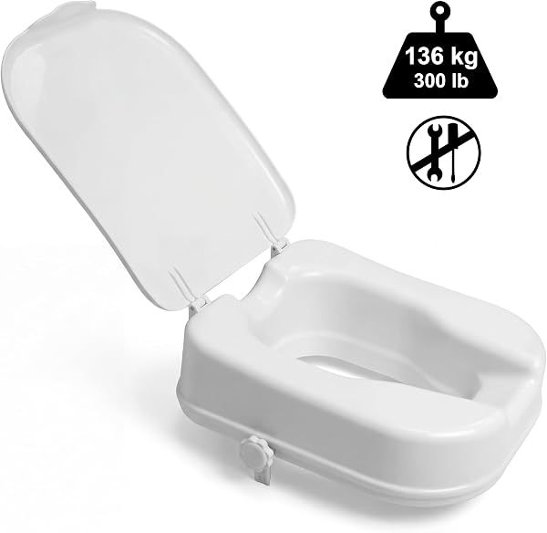 PEPE Mobility Rialzo WC per Anziani Quadrato con Coperchio (10 cm), Alzawater per Protesi Anca, Quadrata, Disabili, Bianco, Brevettato - 4