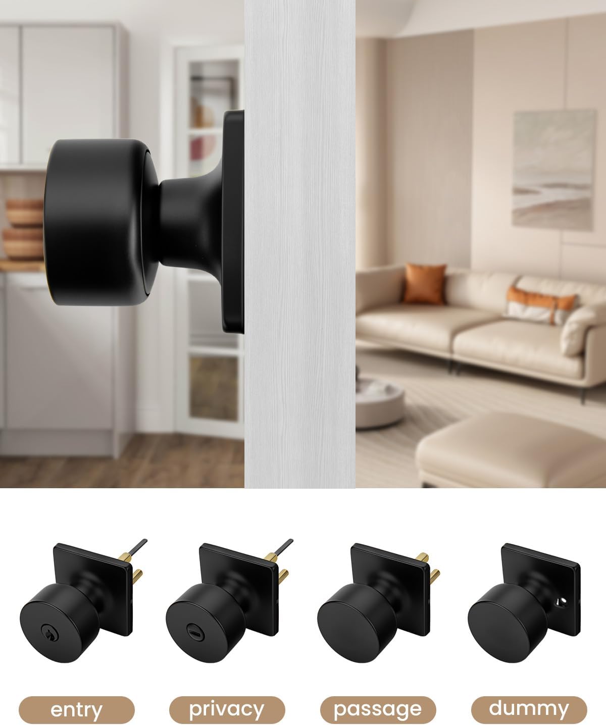 Haidms 2 Pieces Black Dummy Door Knobs, Inactive Half Dummy Door Knob No-Turning Dummy Closet Door Knobs