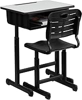 Vista 5 de Flash Furniture Escritorio y silla para estudiantes de altura ajustable con marco de pedestal negro