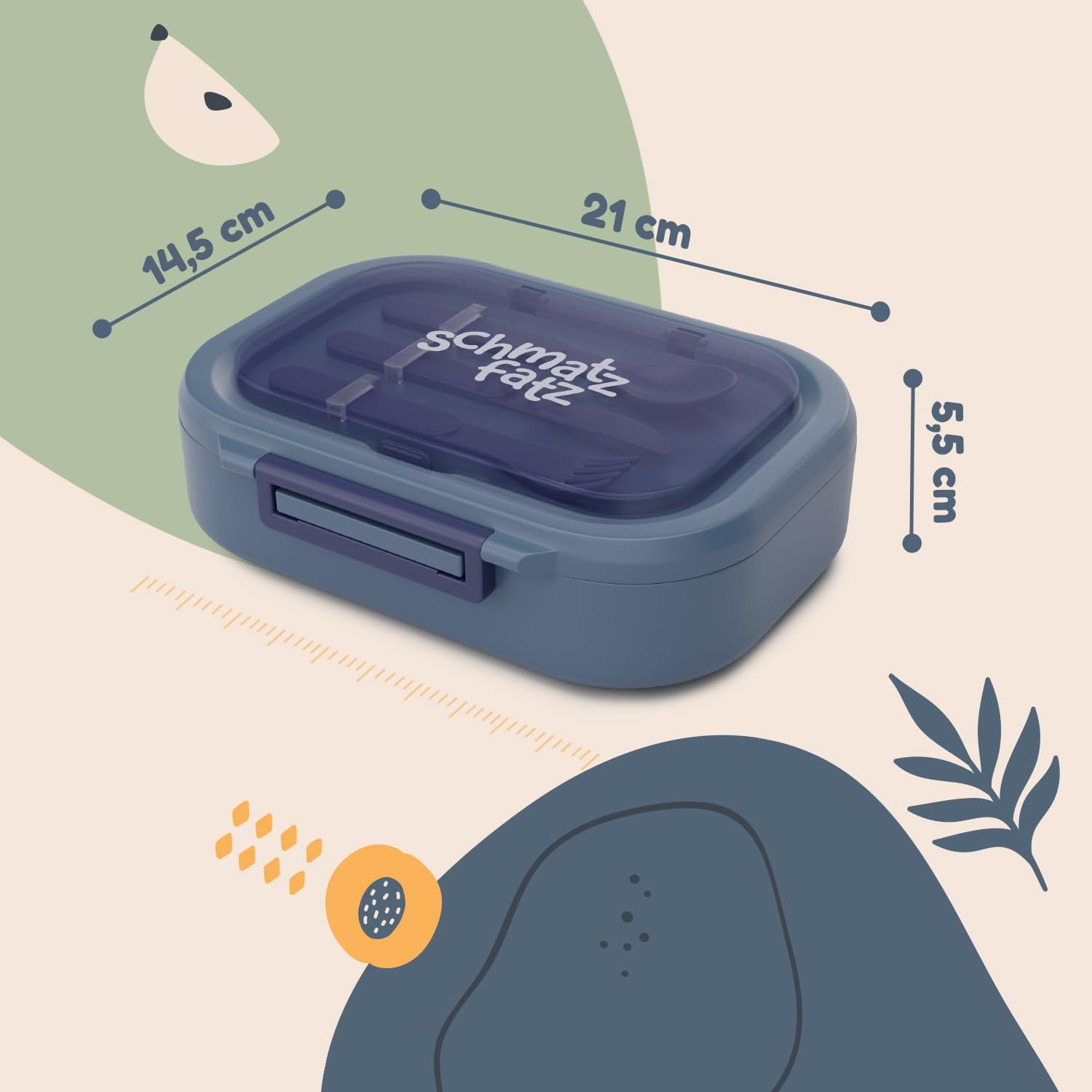Klarstein Schmatzfatz - Portapranzo Ermetico, Lunch Box Con 3 Scomparti, Tritan Senza BPA, Lavabile In Lavastoviglie, Include Le Posate, Design Colorato, Blu Porcellana, Compatto & Portatile