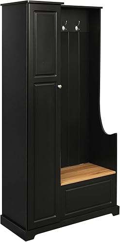 Miniatura 5 de LUMISOL Árbol de pasillo de madera con 2 cajones de almacenamiento de zapatos abatibles y 3 estantes superiores, organizador de pasillo con banco de