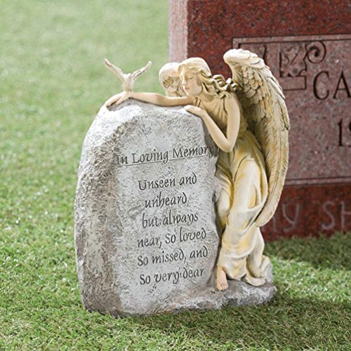 Fox Valley Traders In Loving Memory Angel Garden Stone, Resin Memorial Statue 8 ½” Wide X 11” High #TOP2