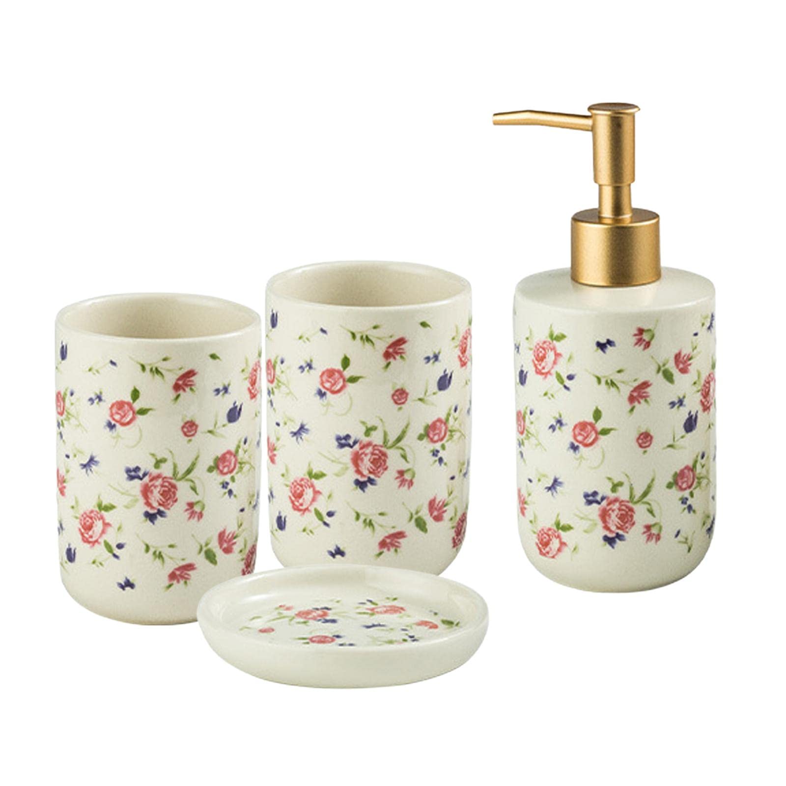 Ceramiczny zestaw akcesoriów łazienkowych premium, luksusowy uchwyt na szczoteczkę do zębów, dozownik balsamu do mydła (małe róże 4 szt.)