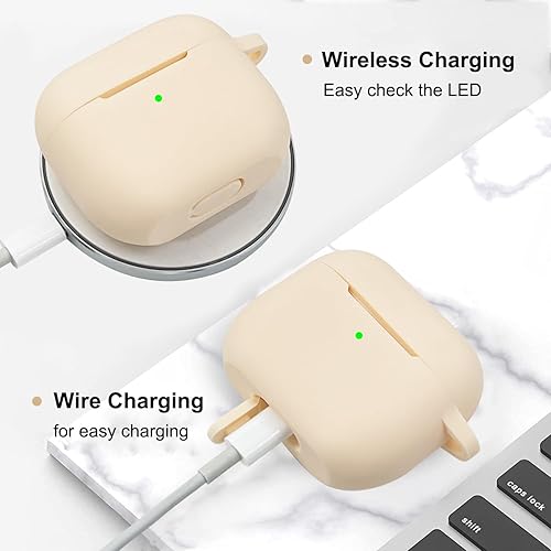 Miniatura 4 de Funda para AirPods 3, funda de silicona suave para AirPods de 3 generación con llavero y pulsera con llavero de Apple para mujeres y niñas (té con