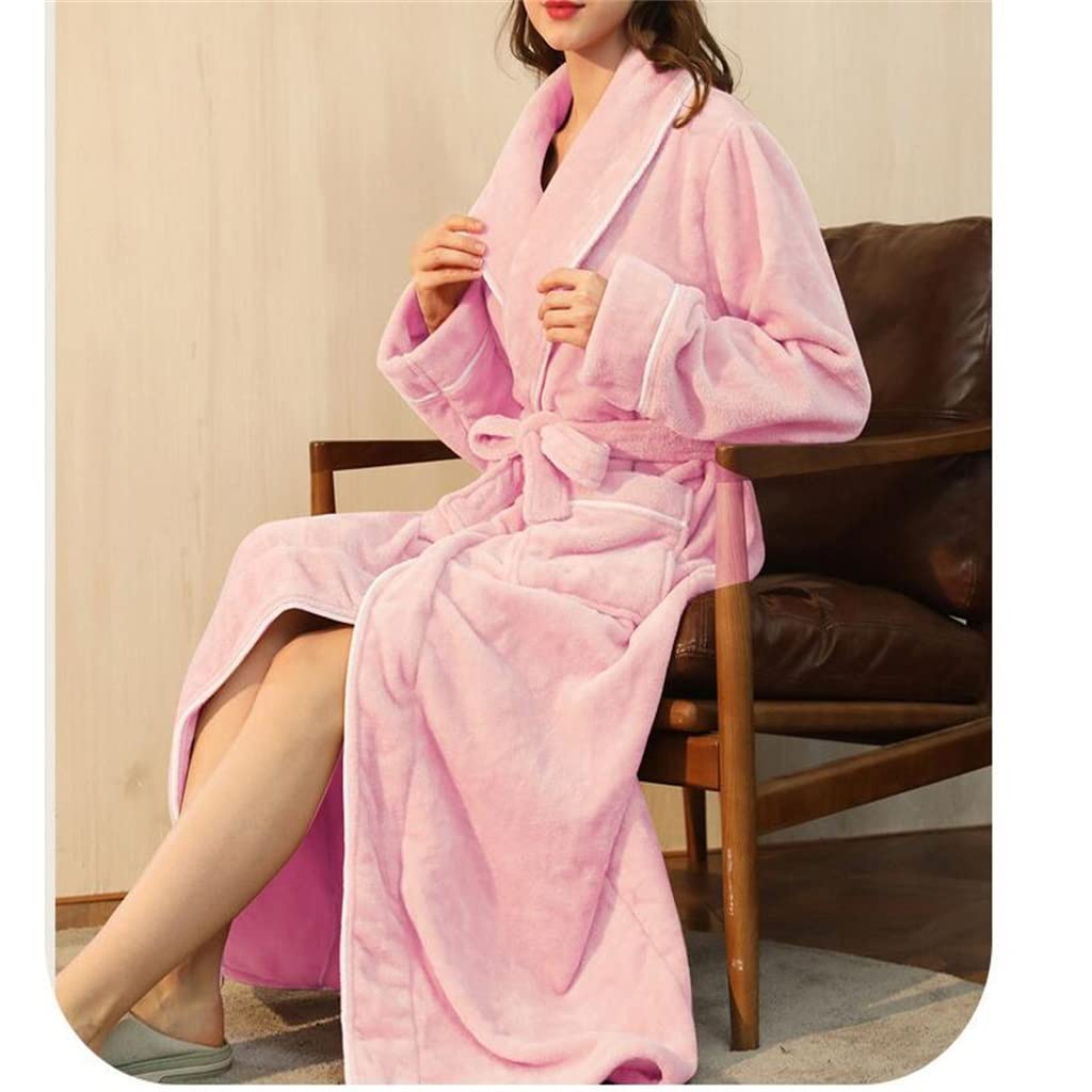 Men Winter Super Long Thick Warm Flannel Bathrobe Ankle Length Coral Fleece Bath Robes Women Soft Dressing Gown(M code)