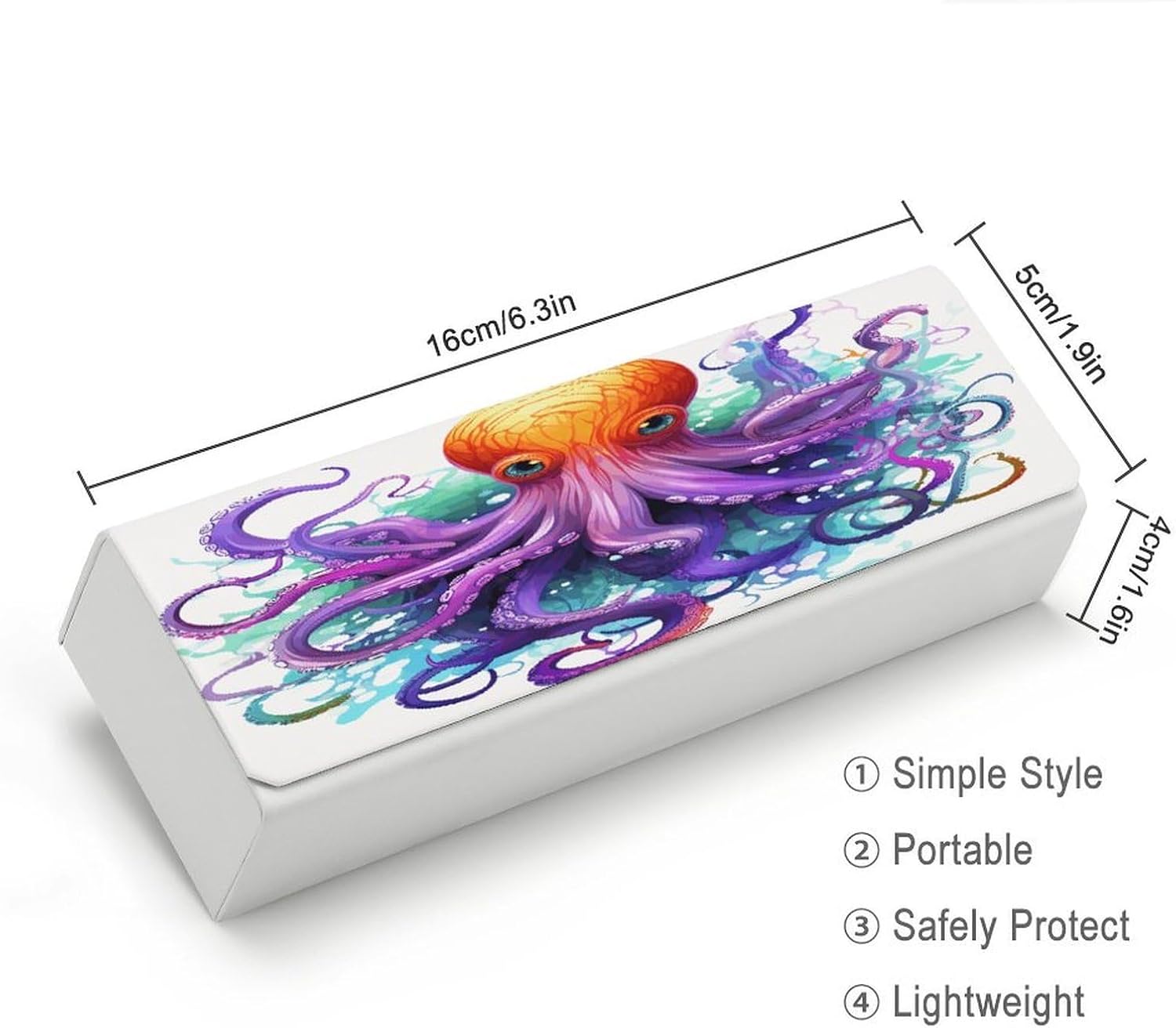 Colorful Octopus1 Eyeglass Case with Cleaning Cloth, Square Spectacles Box Leather Glasses Case for Women Men image 2