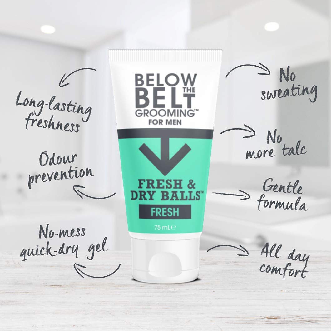 Below The Belt Grooming Fresh & Dry Ball, Intimate Deodorant and Anti Chafing Cream For Men, Protects against Sweat, Odour and Chafing, Fresh Scent 3 x 75ml